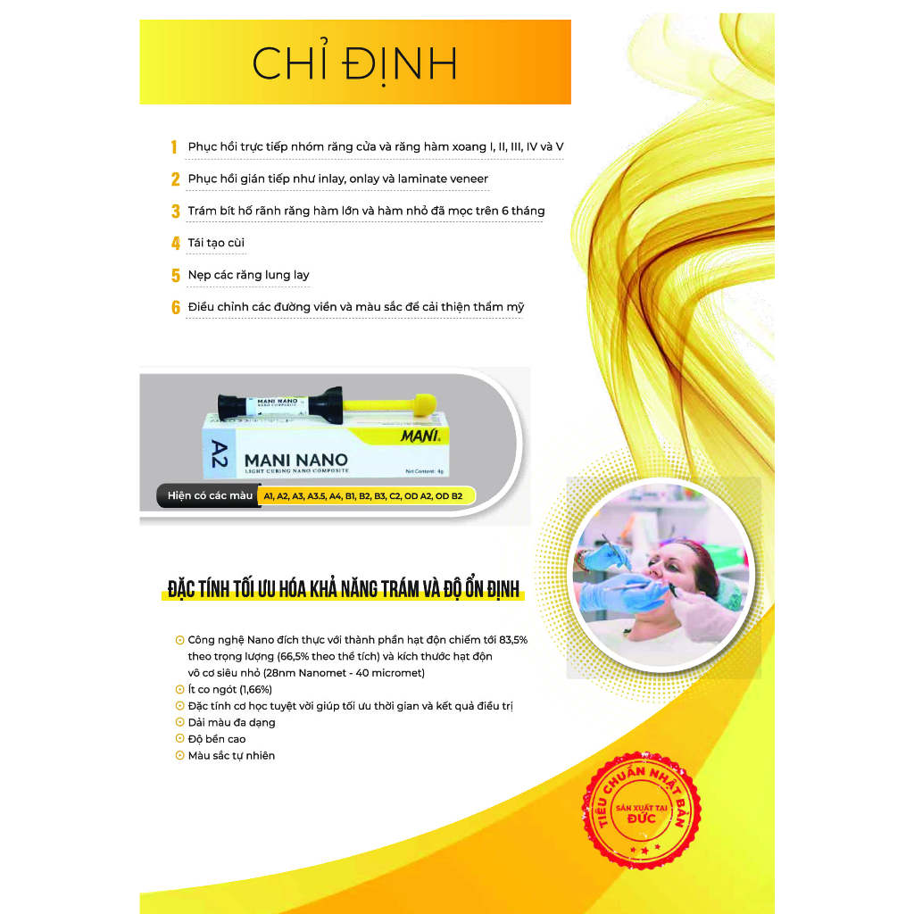 Composite đặc trám răng cửa, răng hàm Mani Nano (Hộp x tuýp 4g)