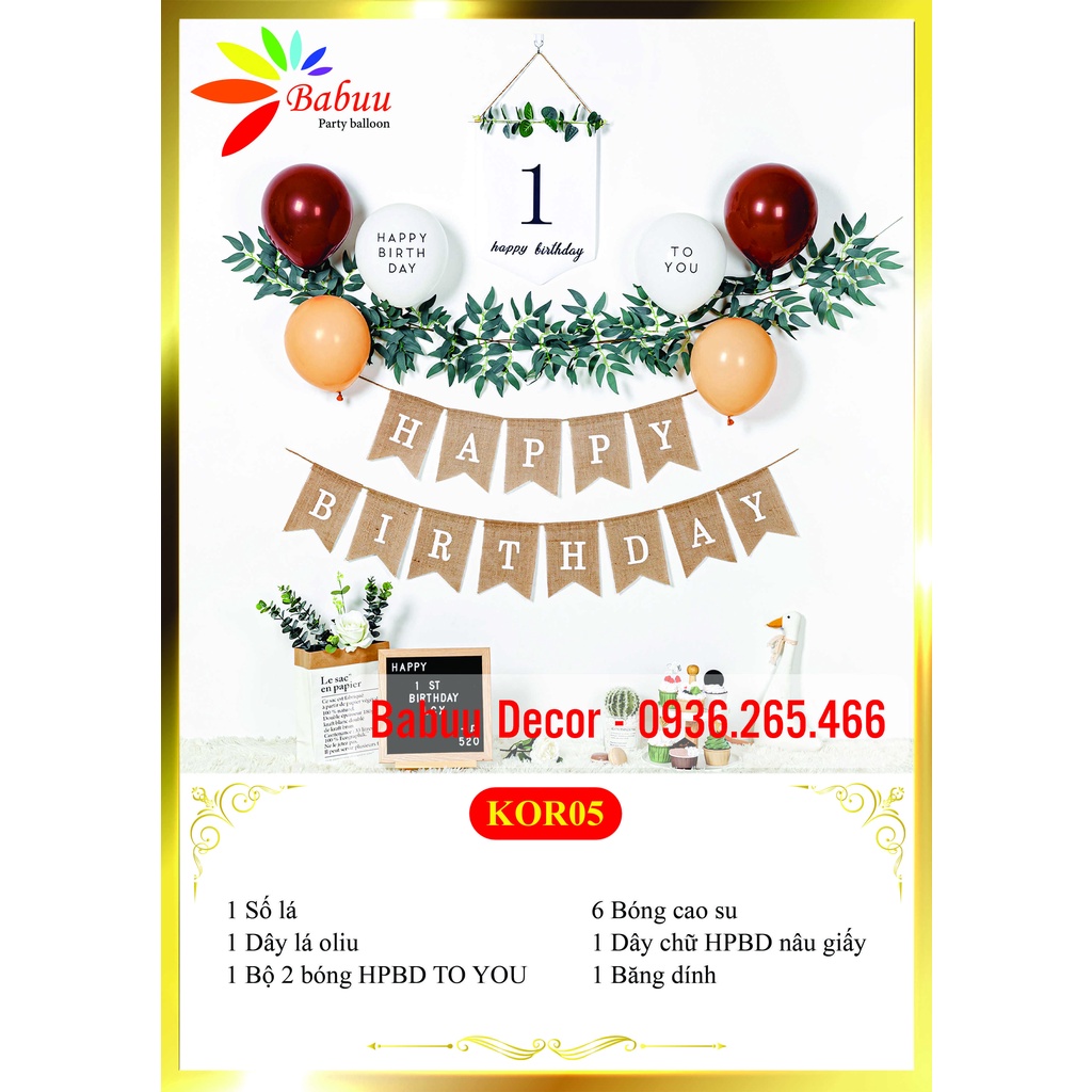 Set bóng trang trí sinh nhật phong cách Hàn Quốc