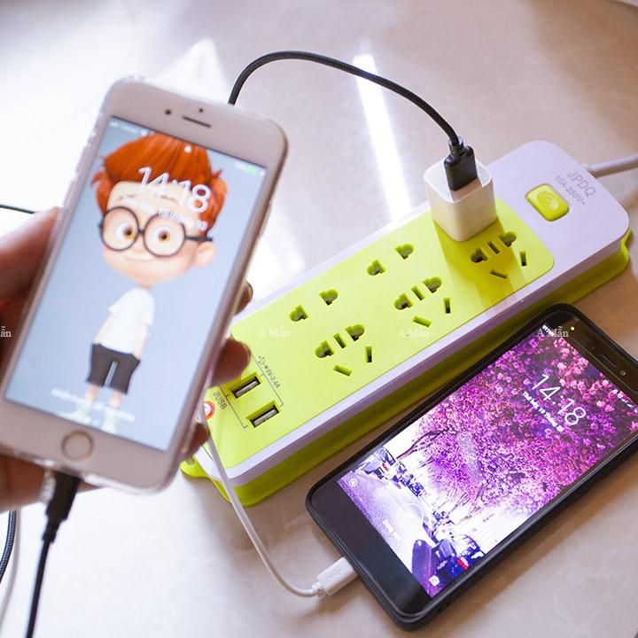Ổ Cắm Điện Đa Năng Thông Minh Chống Giật 6 cổng cắm 3 Cổng USB day dài 1m3 chịu tải 2500W vô cùng Tiện Dụng An Toàn khi sử dụng
