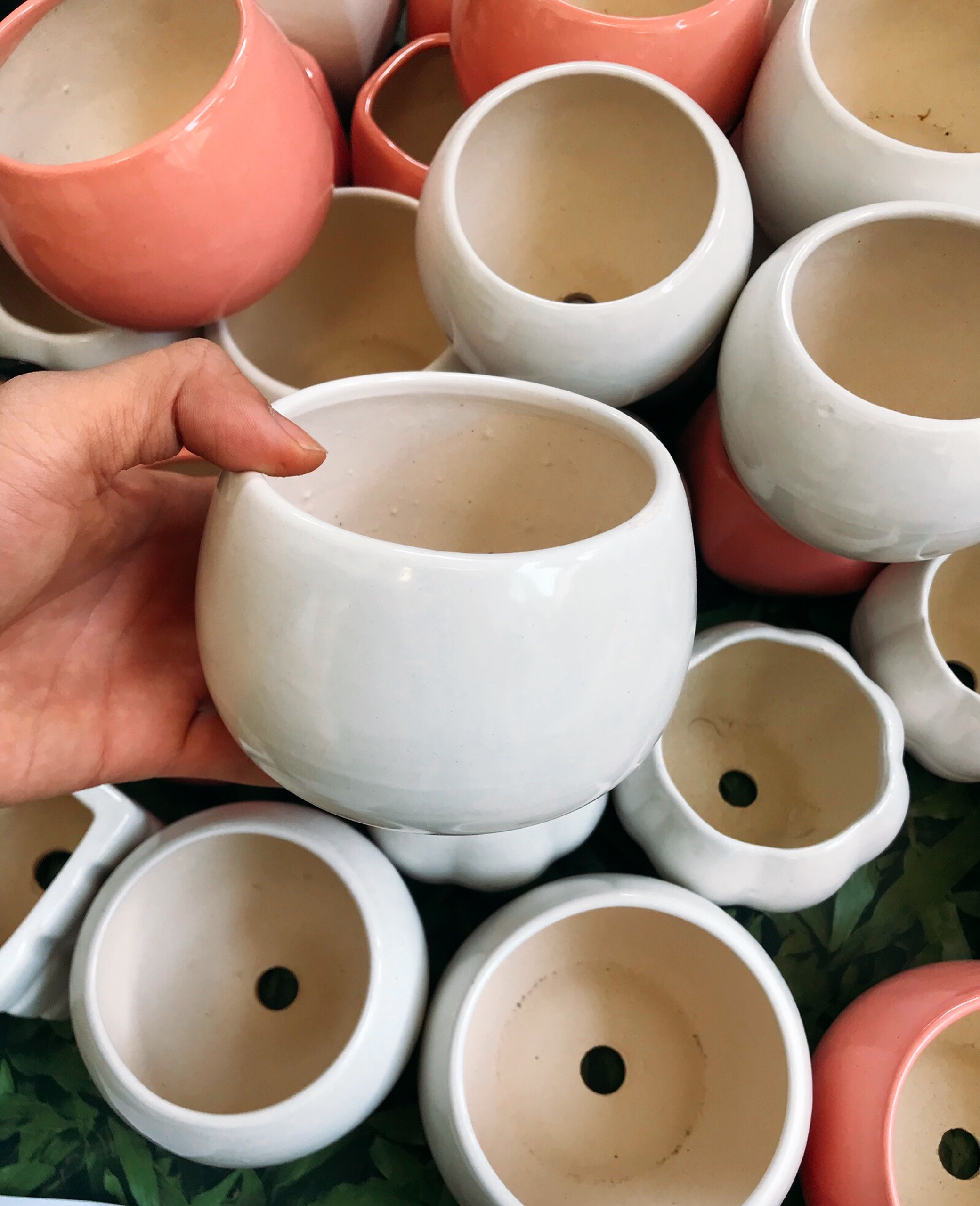 Chậu gốm sứ Bát Tràng trồng cây cảnh , xương rồng , sen đá kiểu dáng hình vo tròn