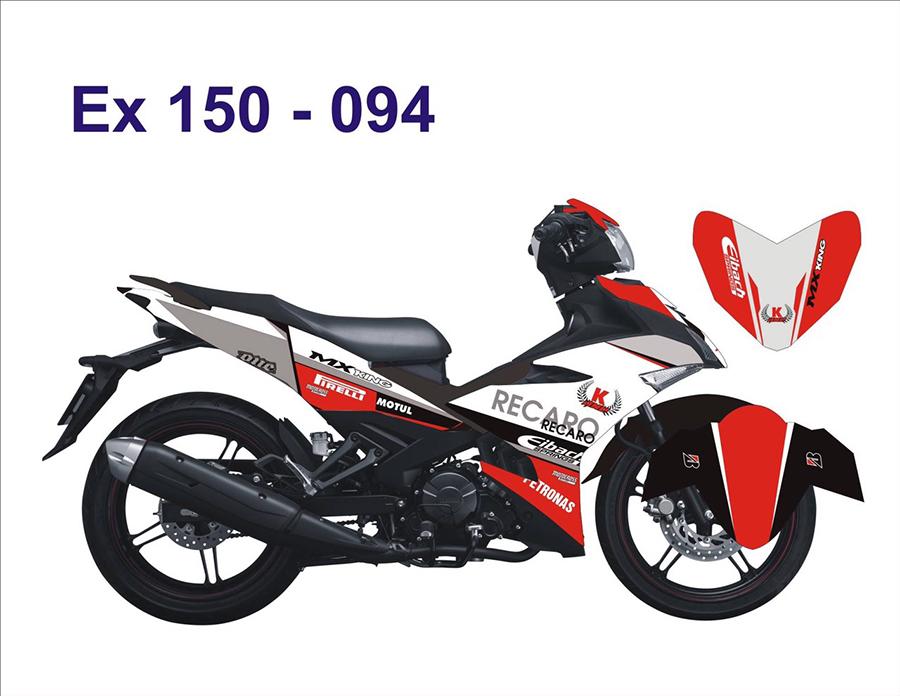 tem trùm xe máy exciter 150 chế đẹp - giá rẻ - tem sọc trắng đỏ đen - m12