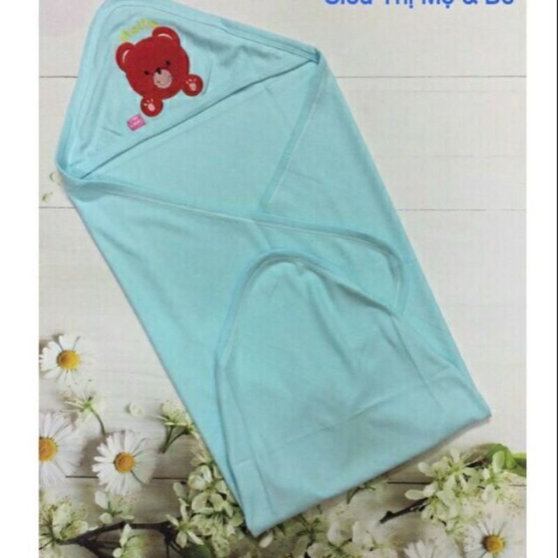Khăn ủ cotton 2 lớp mềm có mũ cho bé/nhiều màu