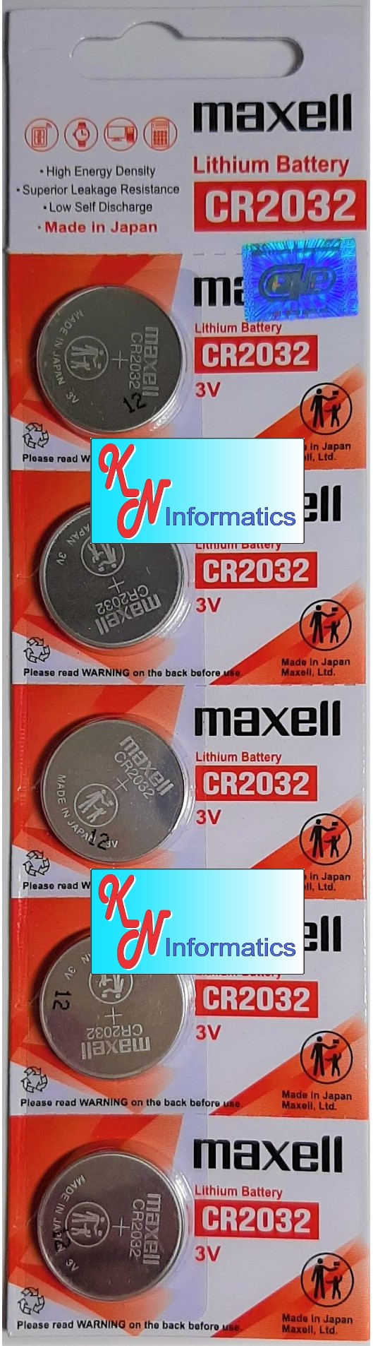 5 vỉ Pin CR2032 Maxell - (1 vỉ có 5 viên) - Hàng chính hãng - Made in Japan.