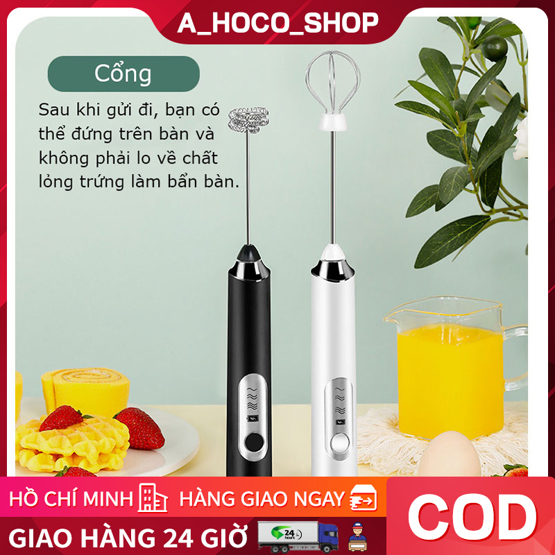 Máy đánh Trứng Cầm Tay Kèm Máy Tạo Bọt Cafe Chạy Điện Sạc USB 3 Tốc Độ Siêu Tiện Lợi