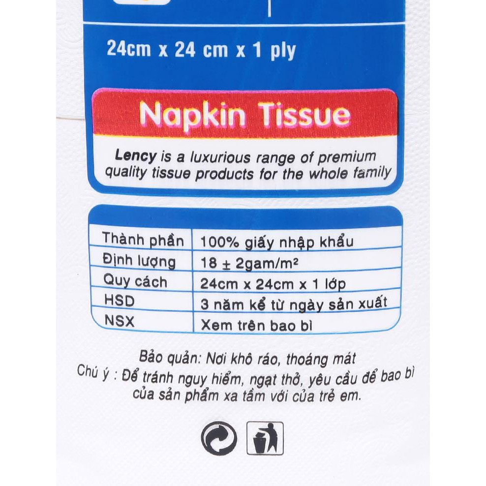 Khăn Giấy Ăn Lency Napkin 24Cm 1KG (Sale)