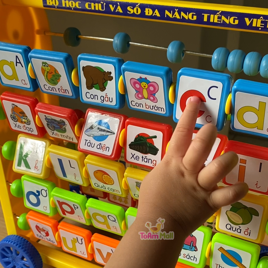 Gấu Con Chăm Học 8 in 1 - Kệ học chữ cái, chữ số đa năng - Bé chơi và nhận biết đồ vật, con vật, số đếm từ 1 tuổi qua hình ảnh