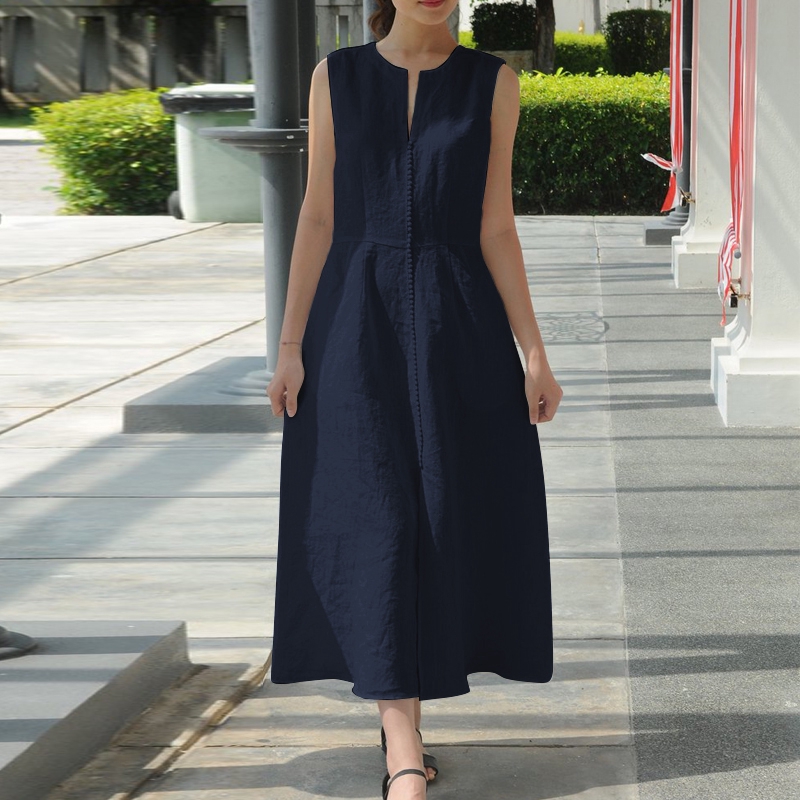 Đầm Maxi sát nách cổ chữ V cho nữ ZANZEA
