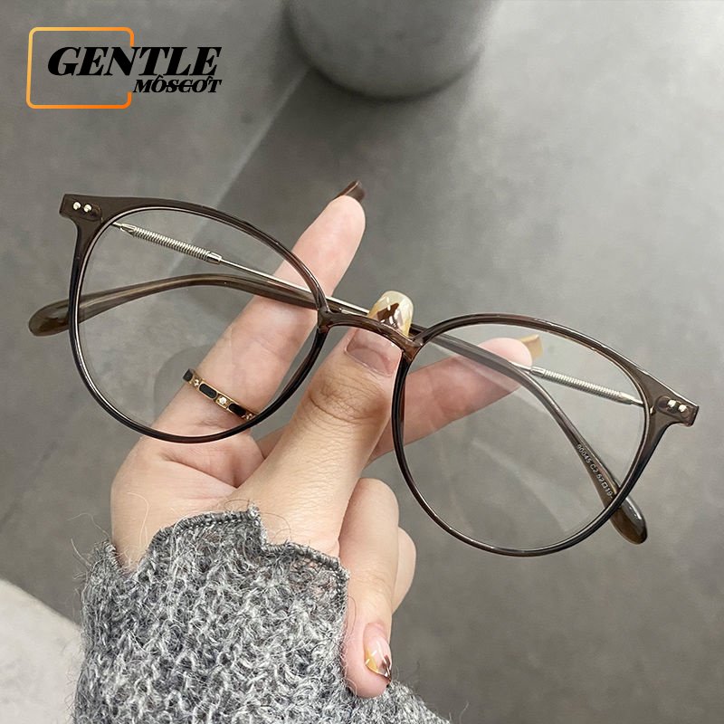 Mắt Kính Gọng Kim Loại Tròn Màu Nâu Siêu Nhẹ Chất Lượng Cao Phong Cách Hàn Quốc