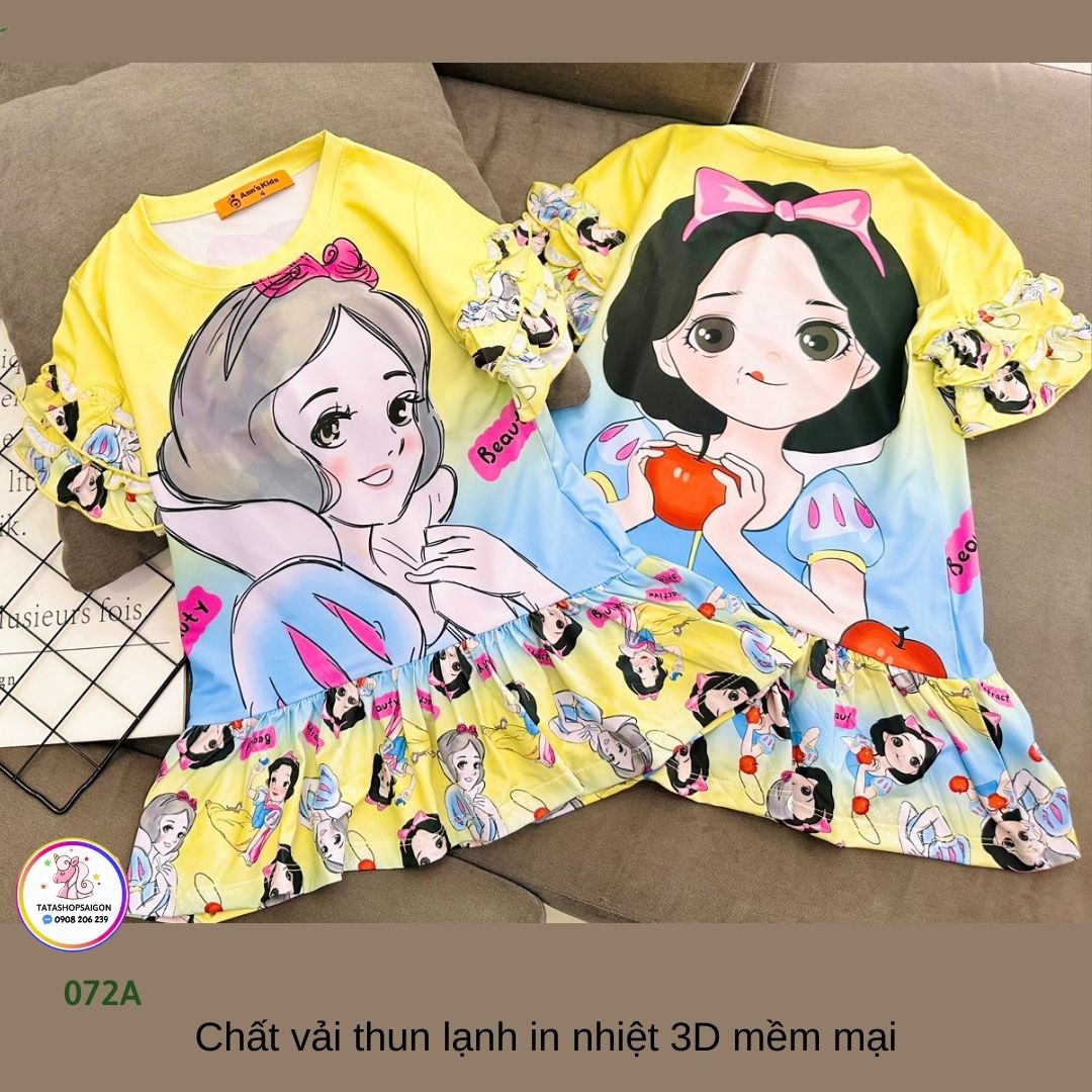 24 đến 40kg Đầm chữ A form rộng tay bèo tầng thun lạnh in 3D siêu đẹp cho bé gái size đại A28