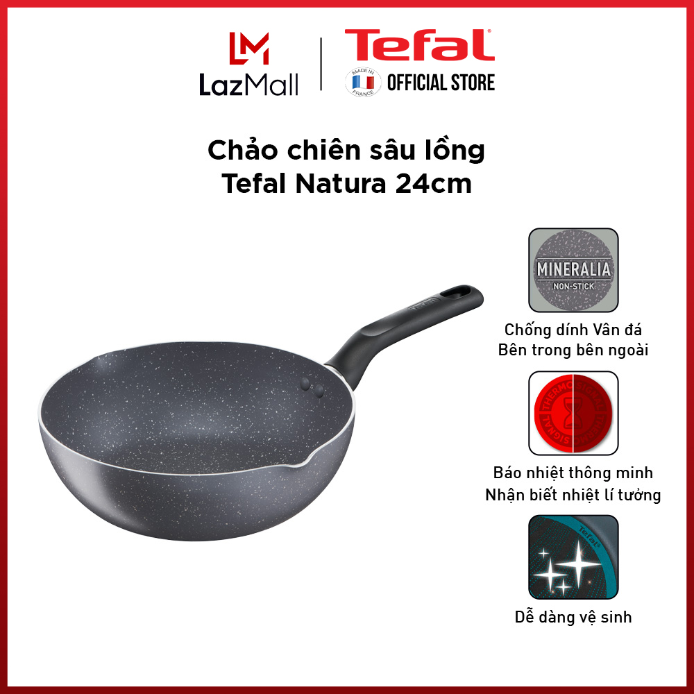 Chảo sâu lòng chống dính Tefal Natura 24cm, dùng cho bếp gas và bếp hồng ngoại- Gian hàng chính hãng bảo hành 2 năm-B2266495