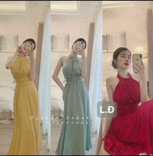 Đầm dài cổ yếm sang chảnh-QH #damnu