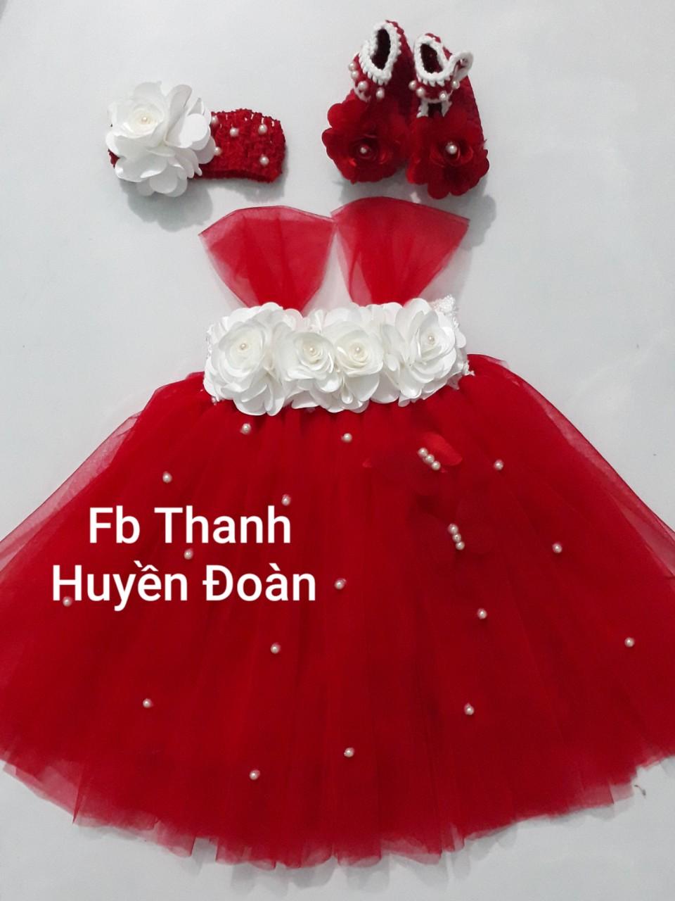 Váy Tutu công chúa Màu đỏ- hoa trắng to