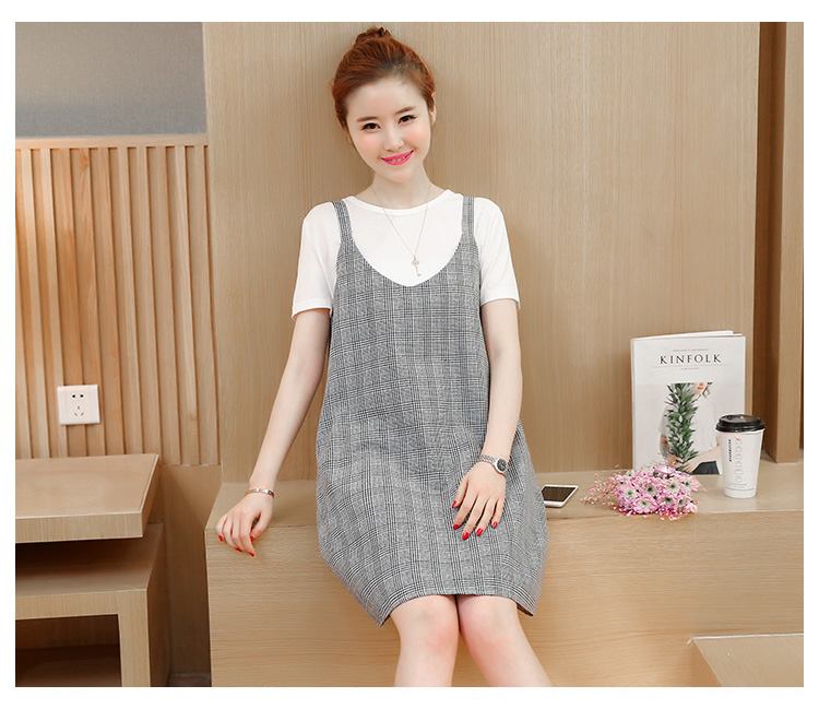 Sét Yếm Bầu Kẻ Xuông ( Kèm áo cotton trắng ) MYC_1053