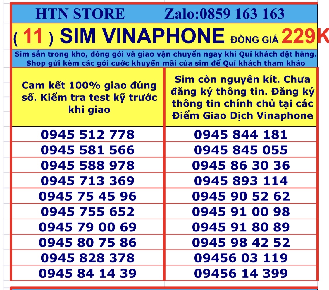 Sim vinaphone số đẹp giá rẻ đồng giá 229k - sim trả trước