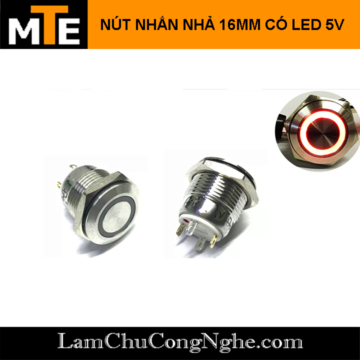 Nút nhấn nhả chống nước có led 16mm 3-6V