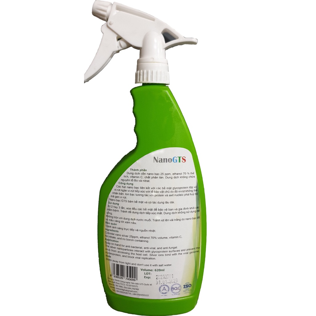 Xịt khuẩn Cồn Nano Bạc VIKIL 620ml
