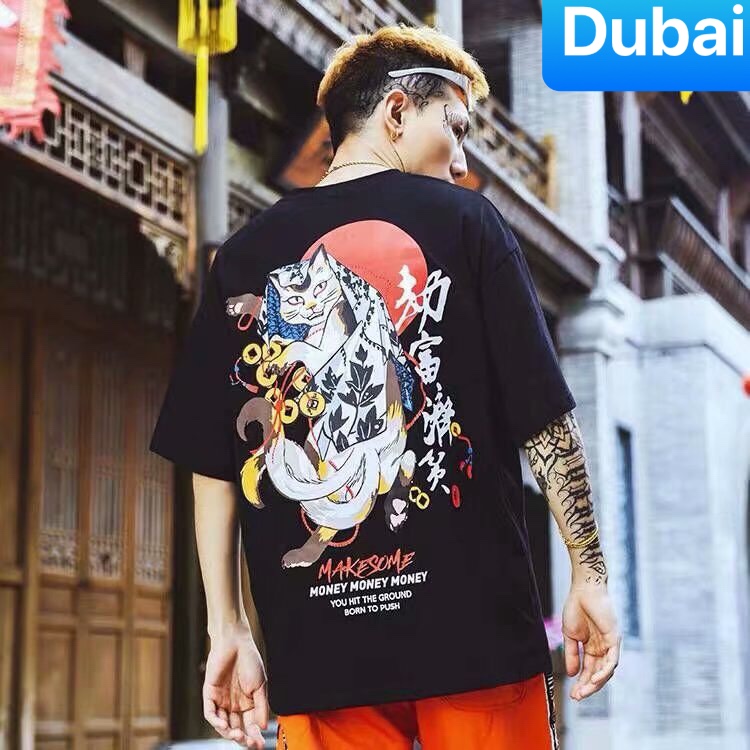ÁO THUN NAM NỮ MÈO GEISHA NHẬT BẢN MỚI FORM RỘNG TAY LỠ HOT TREND MẠNH MẼ SÀNH ĐIỆU VẢI DÀY MIN - DUBAI FASHION