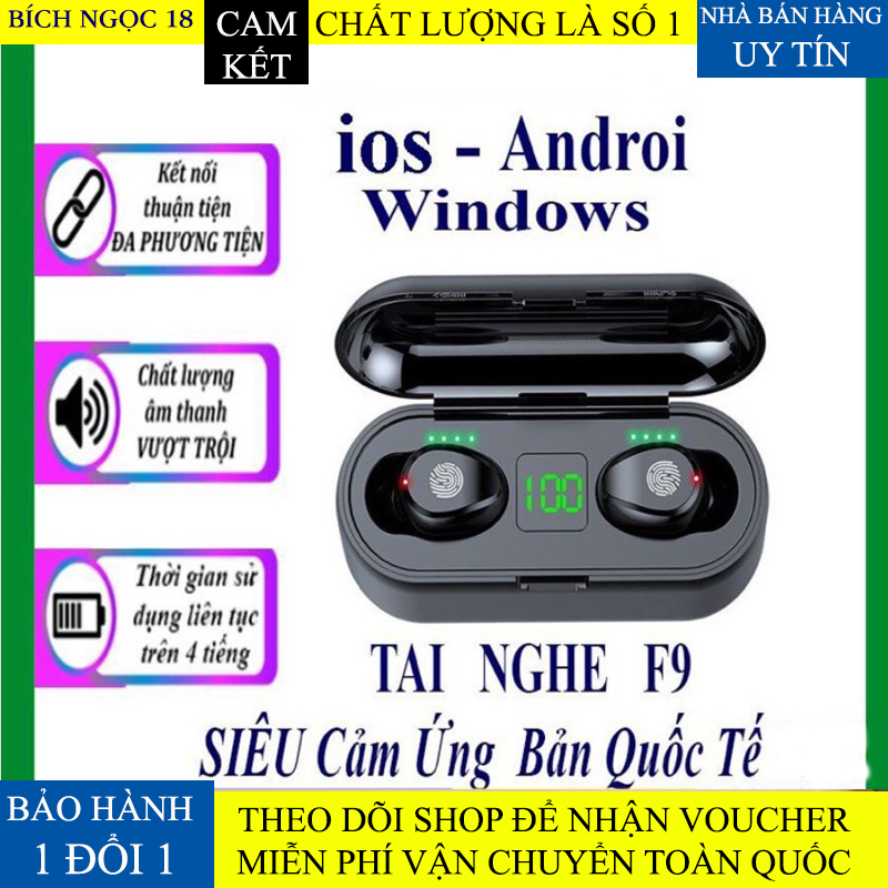 [BẢN QUỐC TẾ] Tai Nghe Bluetooth, Tai nghe không dây AMOI F9 TWS 5.0 9D, Cảm ứng chạm, Chống Nước, Chống Ồn, Nghe gọi rõ nét, dùng cho mọi loại điện thoại