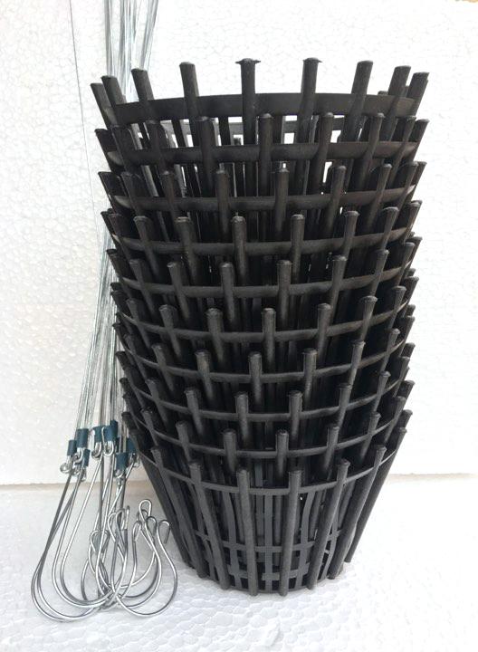 Combo 10 bộ móc và chậu nhựa giả gỗ trồng lan có nan phụ chống rơi giá thể phi 20