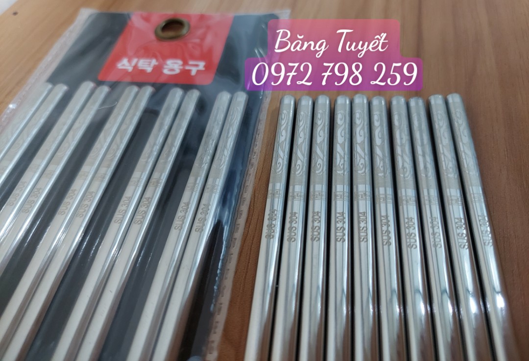 Sét 5 Đôi Đũa Inox SUS 304 Cán Vuông Hàn Quốc
