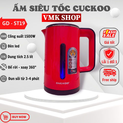 bình đun siêu tốc,âm nước siêu tốc,ấm siêu tốc,ấm đun siêu tốc,bình đun nước siêu tốc . CUCKOO ST19 2.5 lít công suất lớn 1500W , lõi inox 304 , vỏ 2 lớp chống bỏng có đèn báo thiết kế siêu đẹp