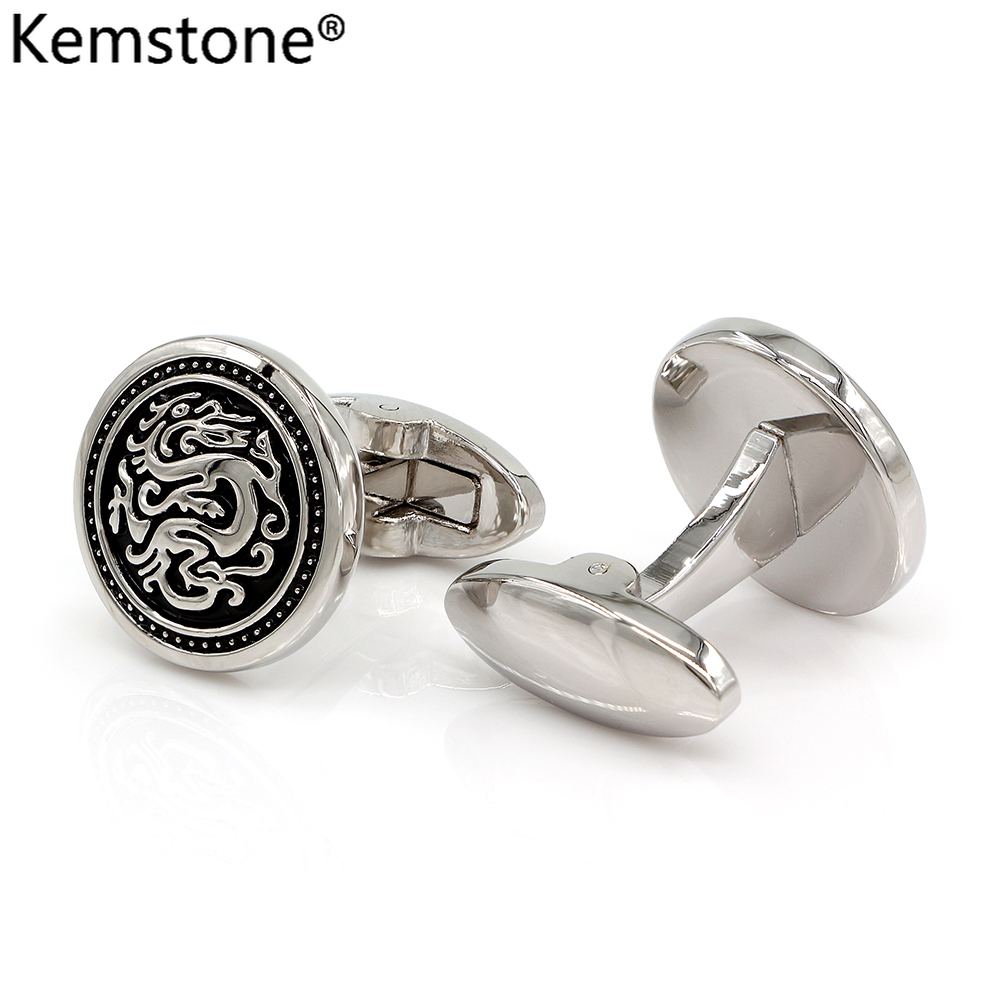 Kemstone Dragon Silver Plated Tone Mens Cufflinks Chinese Cultural Jewelry