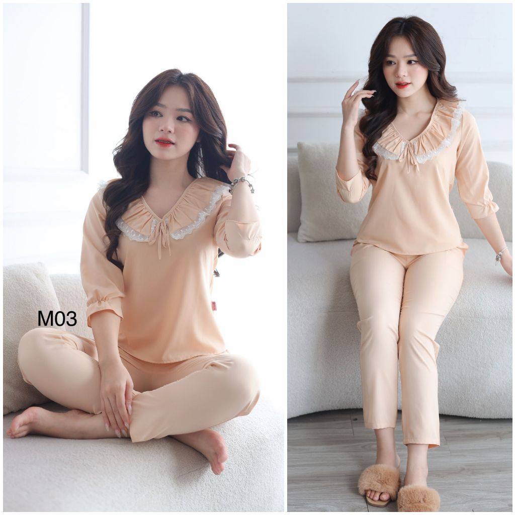 Đồ bộ mặc nhà nữ, bộ thiết kế đẹp xuất sắc vải lụa mềm mịn không nhăn