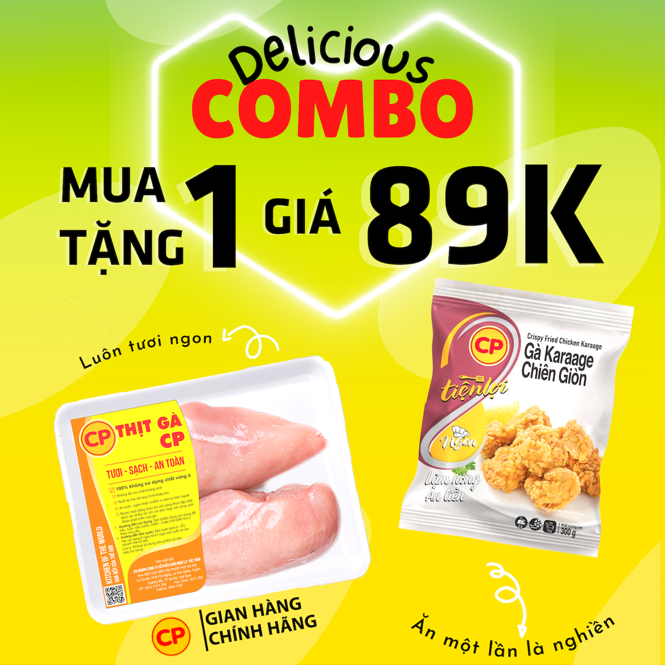 Combo Delicious - Gà CP Ức gà (500g) + Gà Chiên