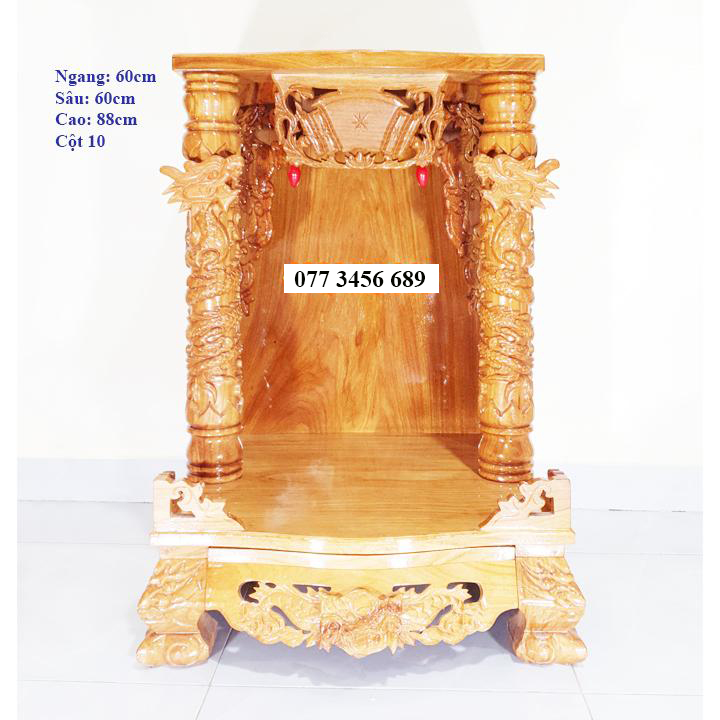 Bàn thờ thần tài ông địa gỗ gõ đỏ ngang 60cm quỳ trụ cột 10cm