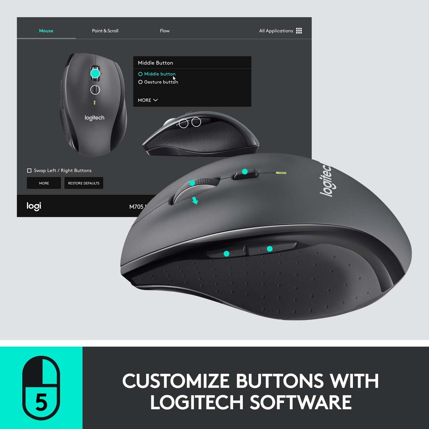 Chuột, Trackballs & Touchpad Logitech M705 Marathon (910-001935) Wireless Mouse