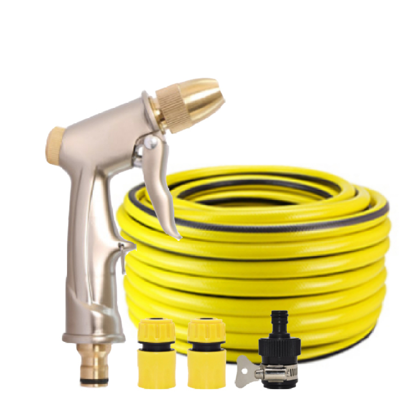 Vòi nước vòi phun nước rửa xe tưới cây tăng áp thông minh + bộ dây bơm nước 10m cao cấp TLG 701-1498 đầu đồng, cút, nối đen(vàng)