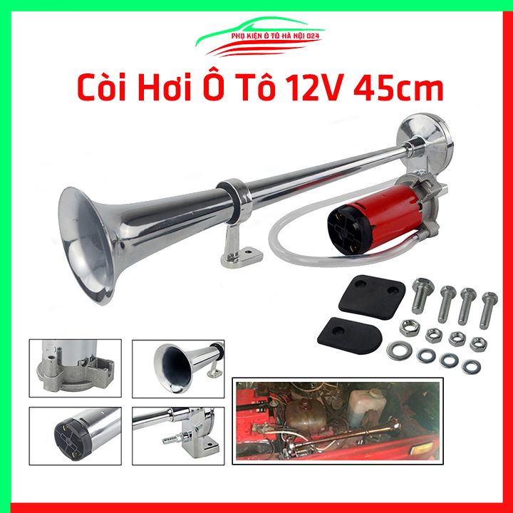 Còi hơi, kèn hơi ô tô 12V dài 450mm hợp kim mạ kẽm, còi điện kêu to, mạnh mẽ