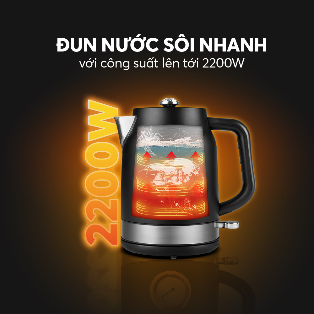 Ấm đun nước siêu tốc Elmich KEE1777 (Dung tích 1.7L, Mầu Đen, Bảo hành 36 tháng)