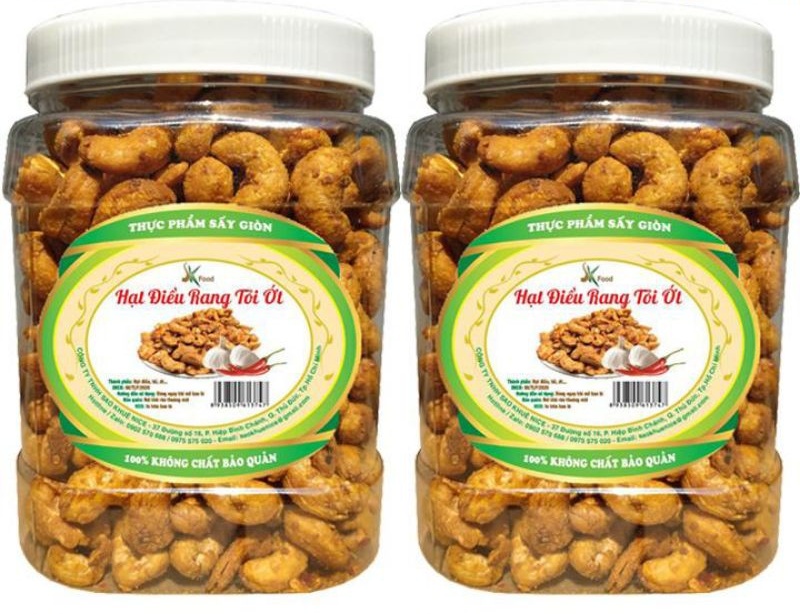 Combo 1kg 2 hũ hạt điều nguyên rang tỏi ớt giòn ngon sk food