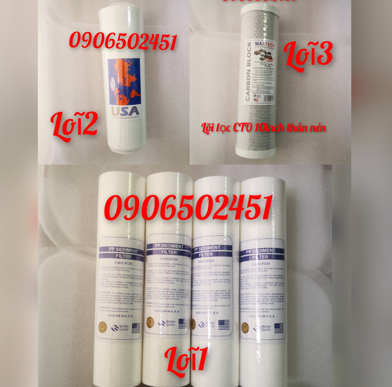 [HCM]Combo Bộ sản phẩm 6 lõi lọc (gồm 4 lõi lọc số 1 & 1 lõi số  2 & 1 lõi số 3) 10inch