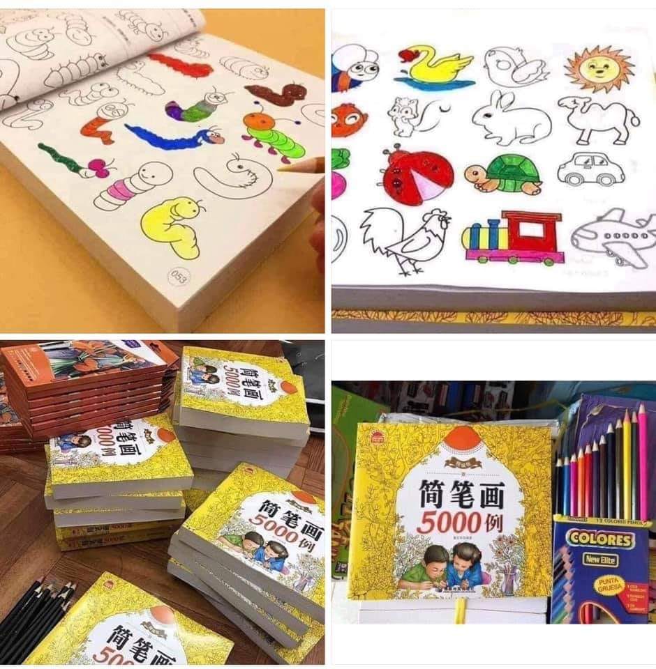 Sách tập tô 5000 hình siêu dễ thương Tặng 12 cây bút màu cho bé
