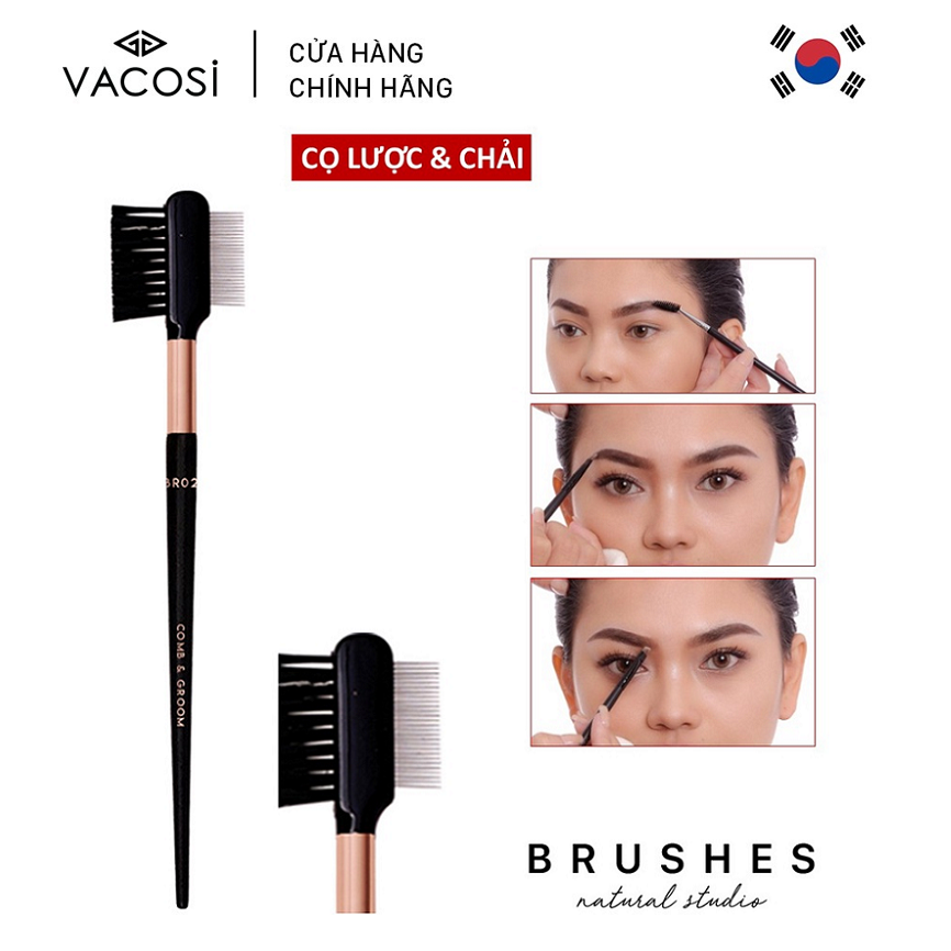 [HCM] Cọ Lược Và Bàn Chải Vacosi Eyebrow Brushe Br02