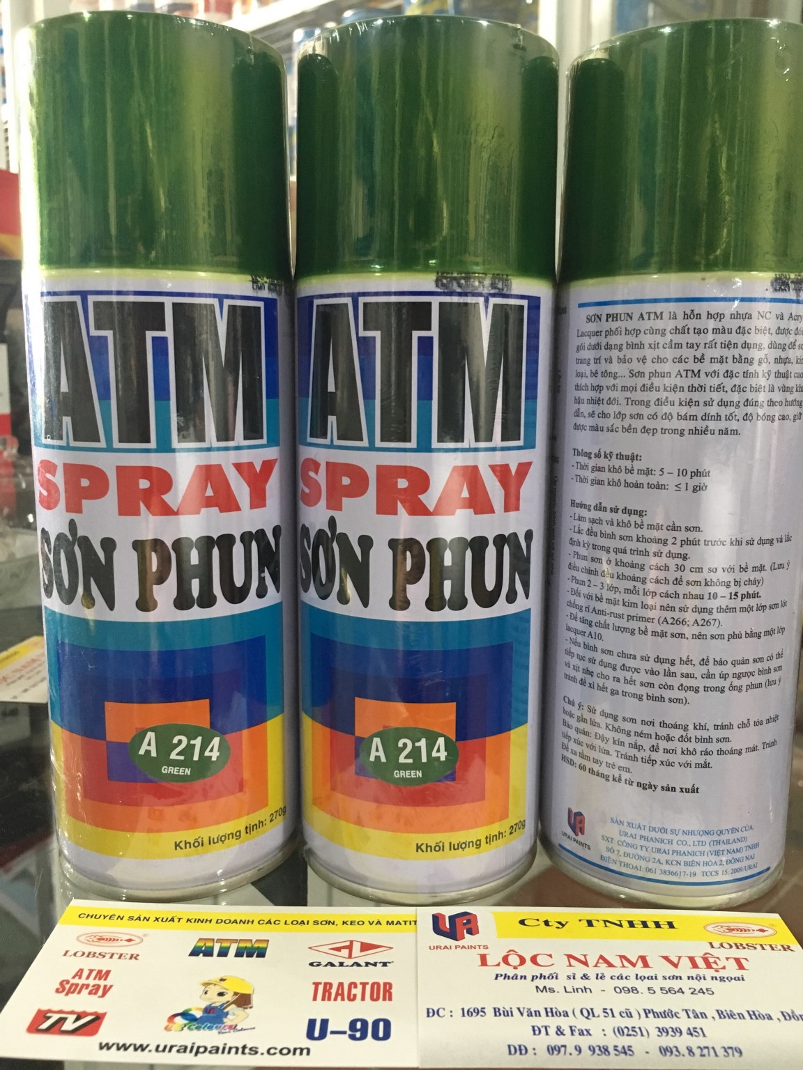 Sơn phun, sơn xịt ATM màu xanh green A214