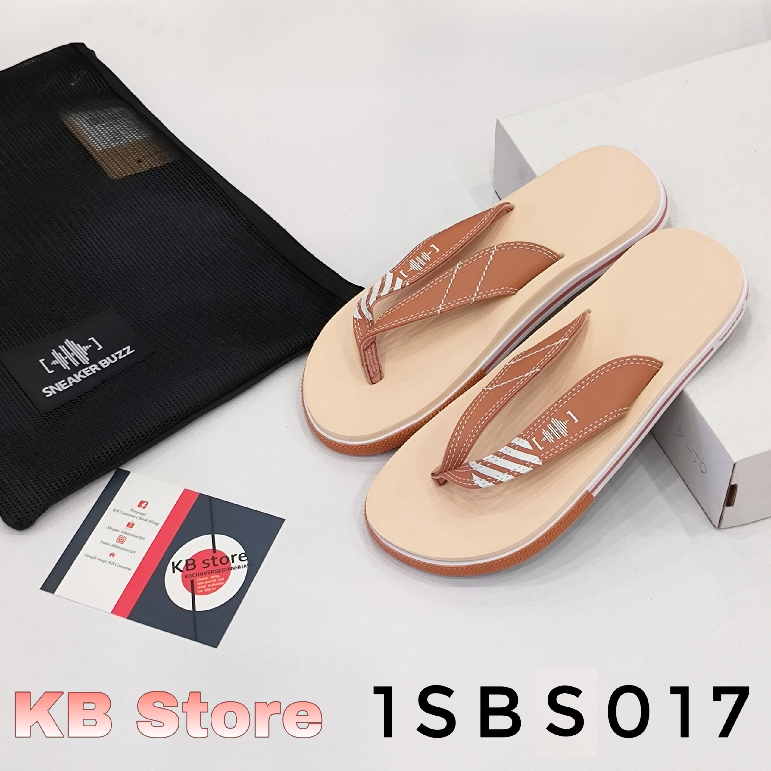 Dép Sneaker Buzz nền da nhạt quai nâu cam 1SBS017