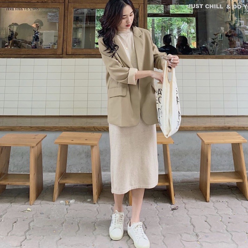 (Oldschoolcloth)ÁO BLAZER NÂU TÂY HÀN QUỐC 2 LỚP (ảnh thật/sẵn/video)