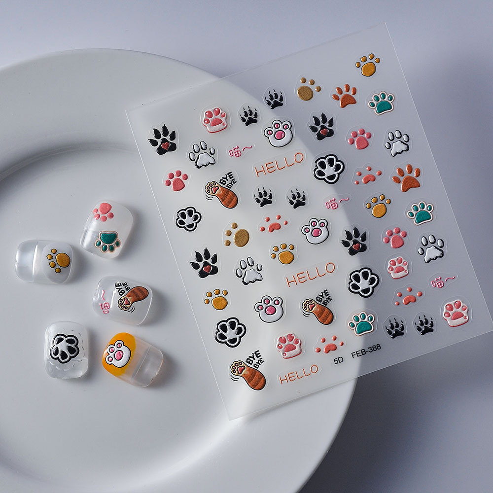 Sticker Lụa Nổi 5D | Chân Chó Mèo Hoạt Hình | Hình Dán Móng Tay