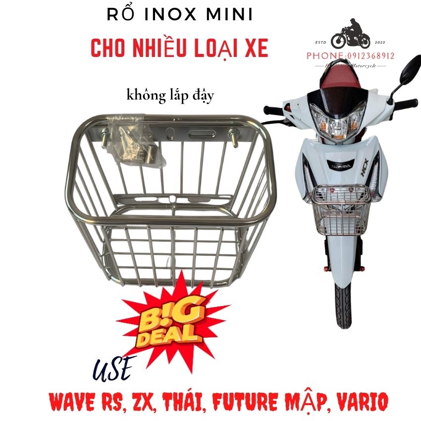 Rổ inox 10li xe wave nhỏ, wave zx, wave thái110 , wave rs 2012-2016
