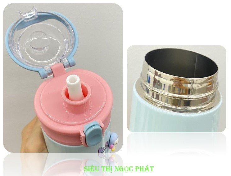 Bình Giữ Nhiệt Gấu HLX_500ML + Ống Hút + Ticker