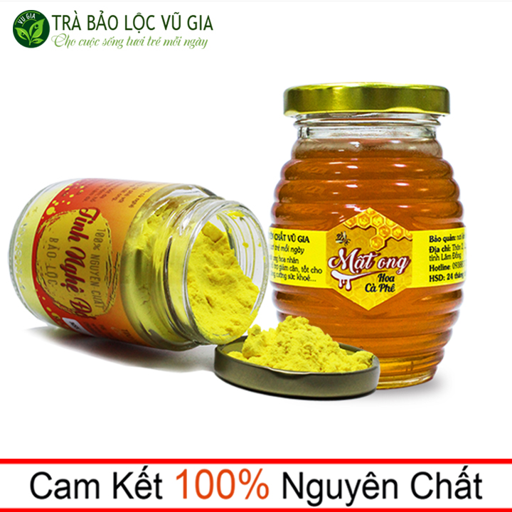 Tinh Nghệ Đỏ Nguyên Chất Vũ Gia 100g + Tặng Mật Ong Nhãn Nguyên Chất 100ml- [ Đã được kiểm nghiệm y tế ]