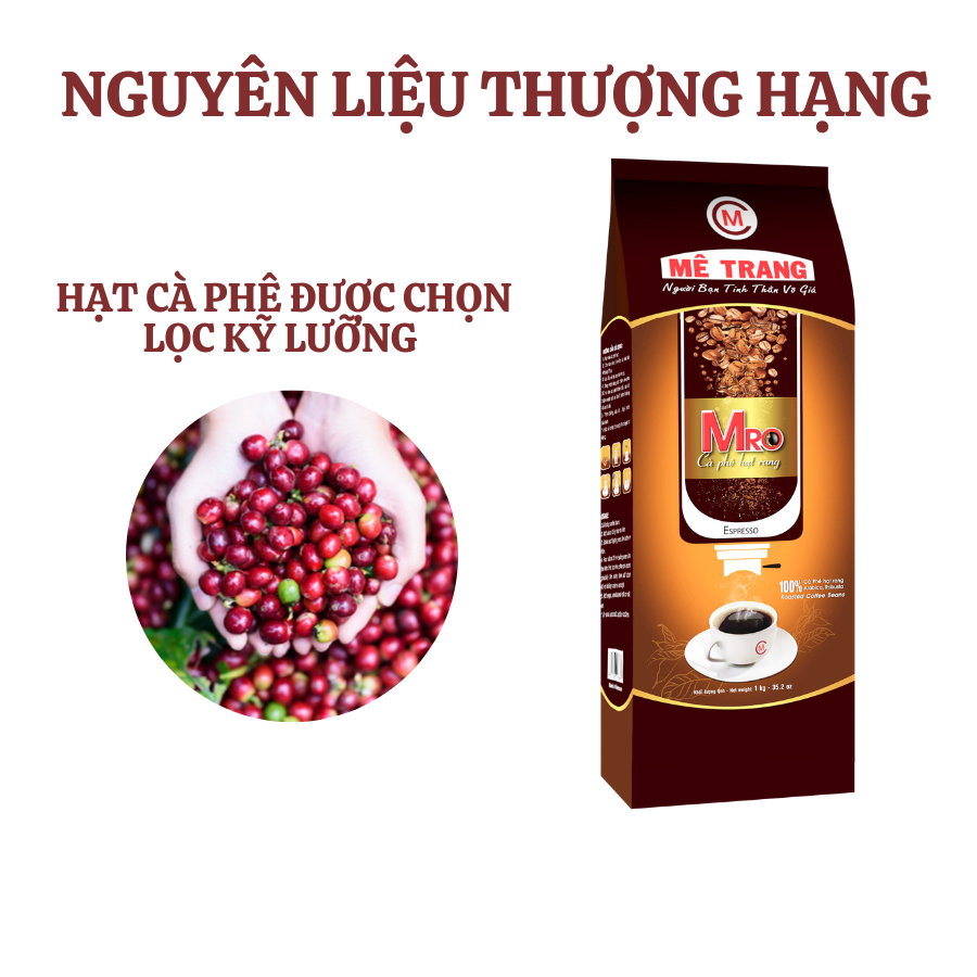 Cà Phê pha máy Mê Trang MRO - túi hạt 1kg - cà phê pha máy - nguyên chất