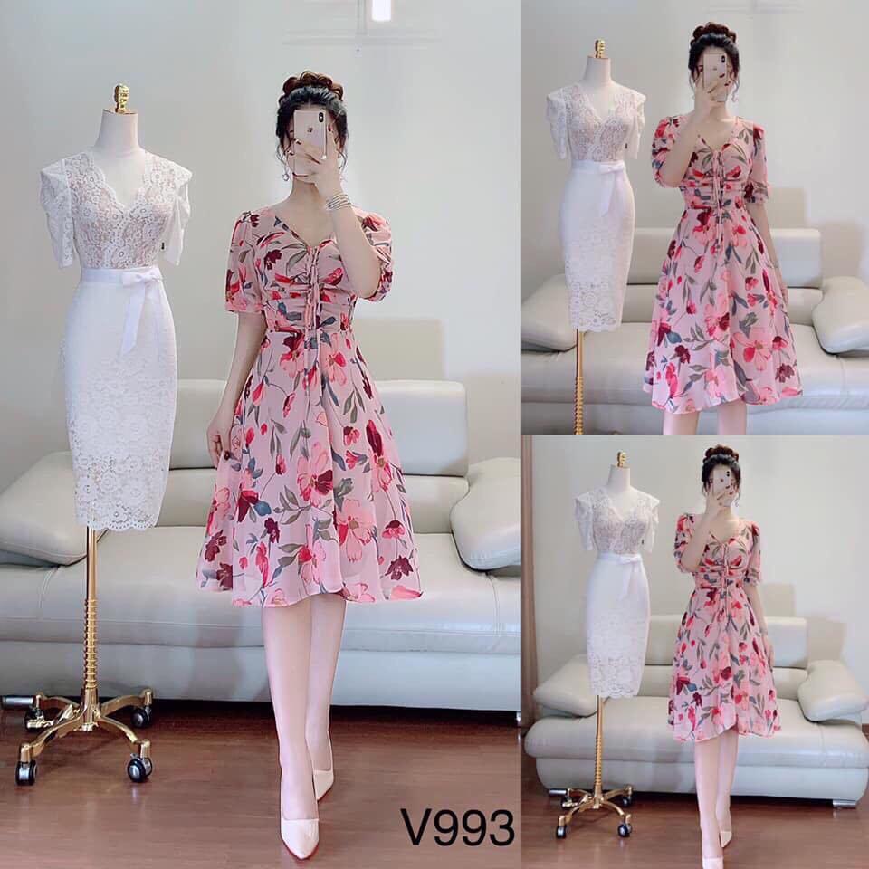 Đầm Voan Hoa Rút Dây Thời Trang Yoomi [ Fashion New ]