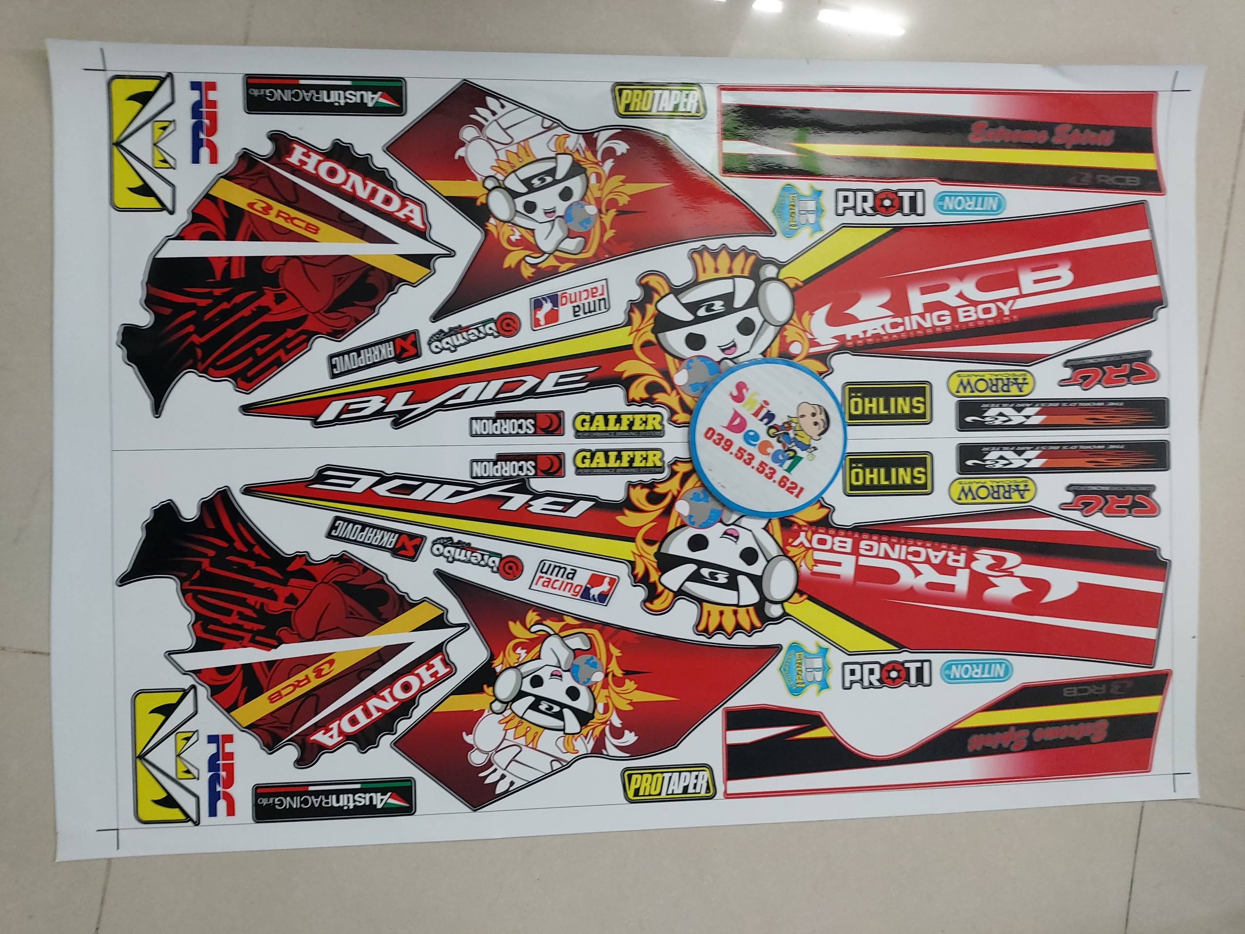 [HCM]Tem xe honda blade racingboy đỏ đen