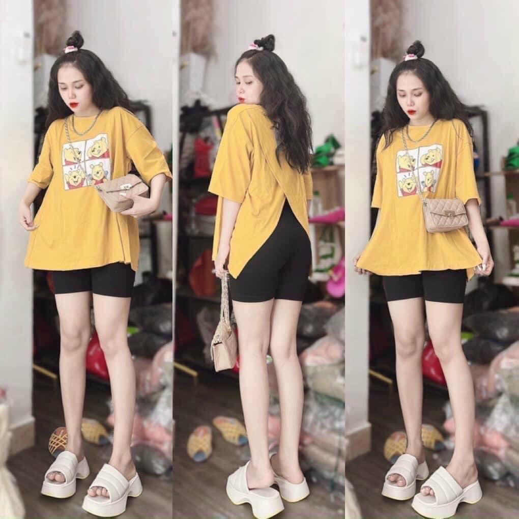 Set đồ nữ áo thun cotton ngắn tay phối quần lửng ngố borip, Set bộ đồ nữ quần lửng borip và áo thun in gấu đáng yêu, Set bộ nữ áo thun cotton in gấu và quần lửng borip thoải mái MTB