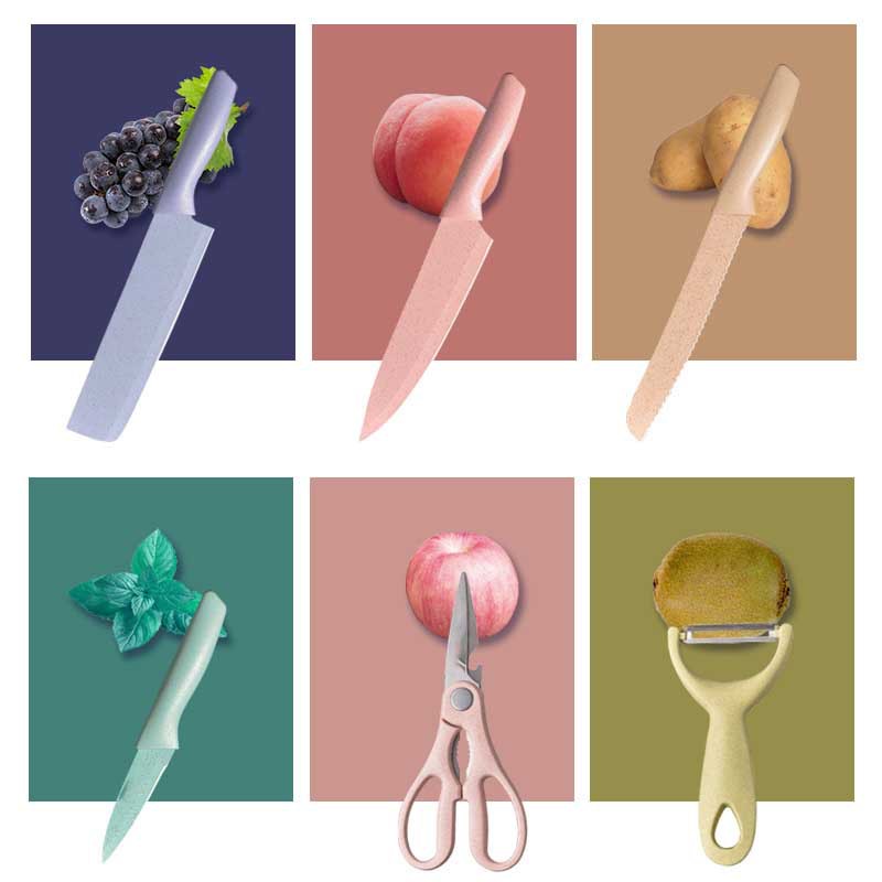 Bộ Dao Kéo Làm Bếp 6 Món Lúa Mạch (Màu Pastel) - Bộ Dao Làm Bếp Đa Năng