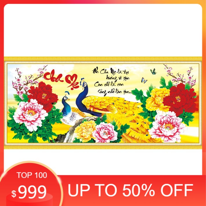 Tranh Đính Đá CHA MẸ (ĐÁ AB CAO CẤP). Kích Thước: 1m1 x 50cm